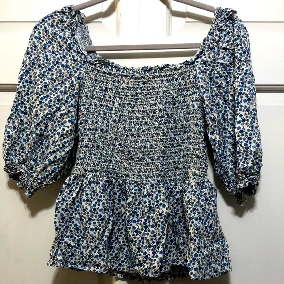 max Studio Floral Print Smoked Top Size Small - Picture 1 of 4